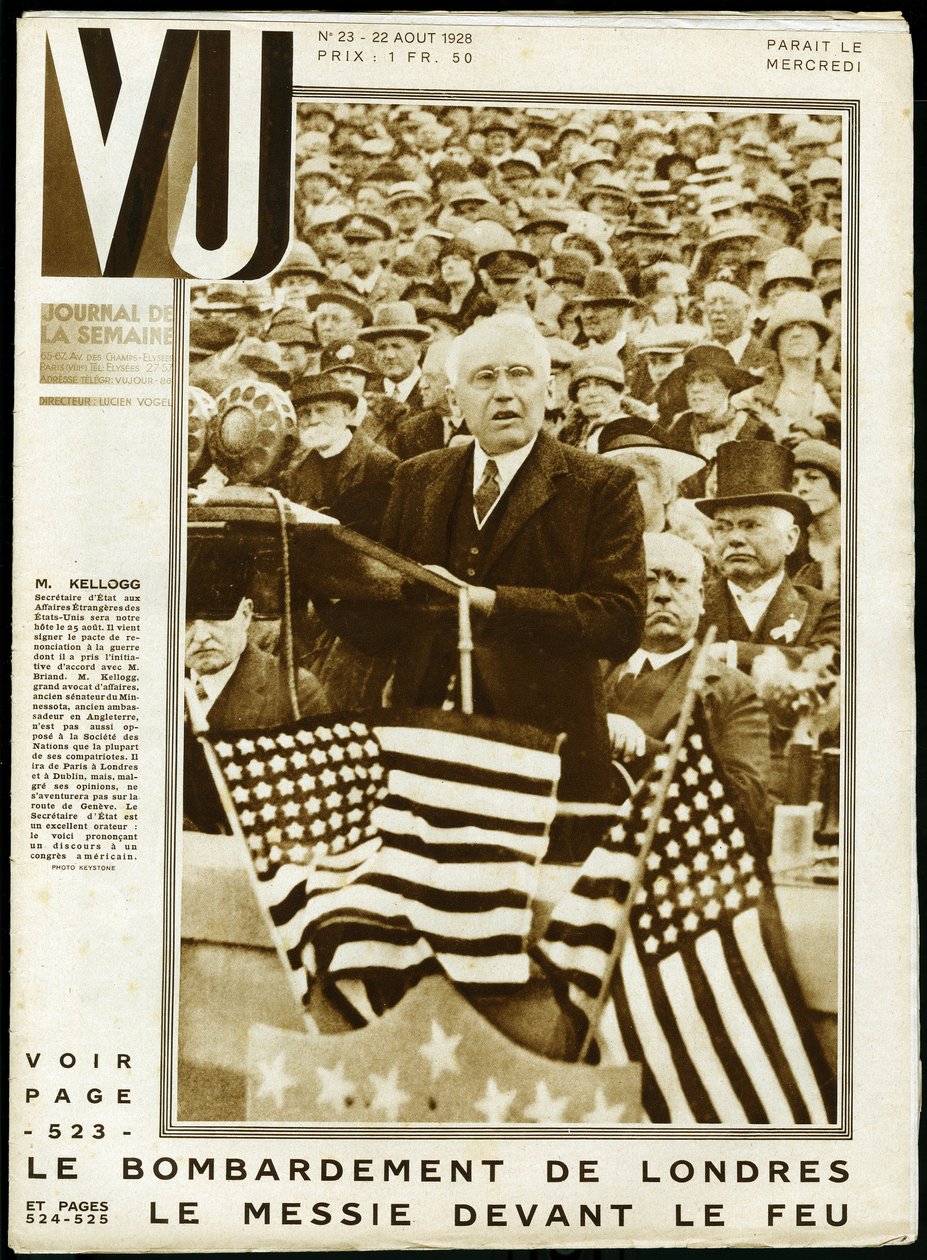 Porträt von Frank Billings Kellogg (1856-1937), amerikanischer Politiker, Senator von Minnesota und Außenminister von 1925 bis 1929, und Friedensnobelpreisträger 1929, während einer Rede auf einem amerikanischen Kongress. Keystone-Fotografie, für das Titel von Keystone View Company