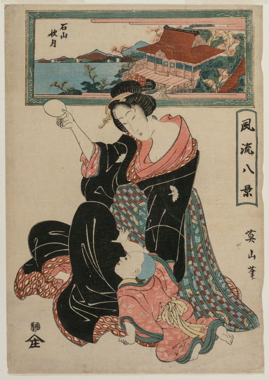 Herbstmond am Tempel Ishiyamadera aus der Serie Modische Acht Ansichten von Kikugawa Eizan
