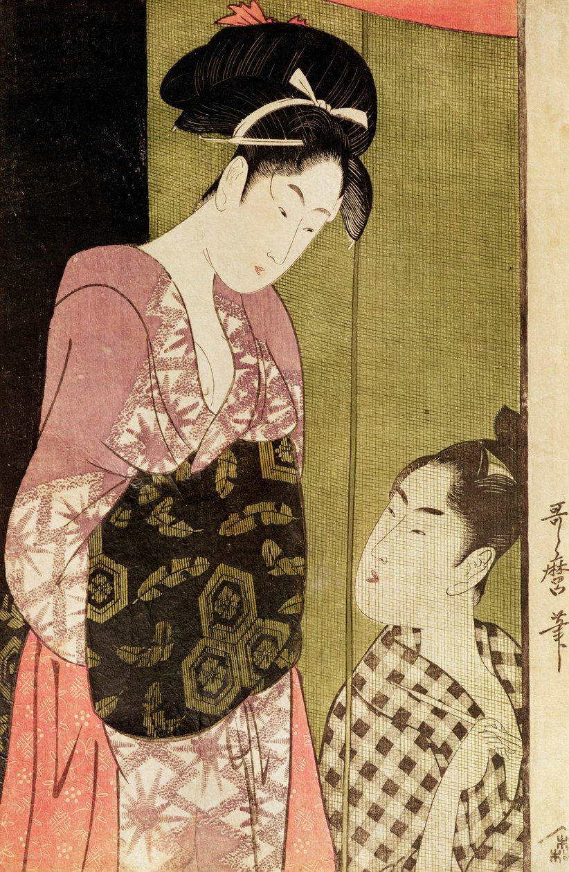 Ein Mann malt eine Frau von Kitagawa Utamaro