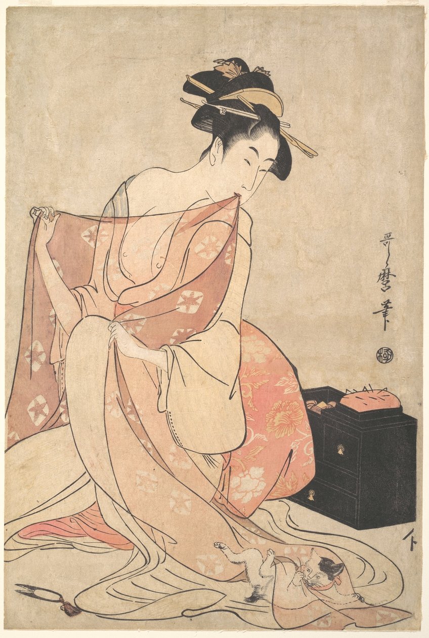 Eine Frau und eine Katze von Kitagawa Utamaro