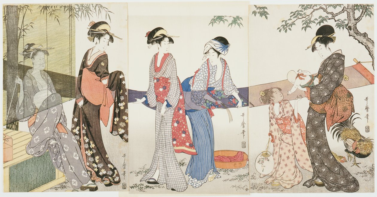 Tuch trocknen und spannen von Kitagawa Utamaro
