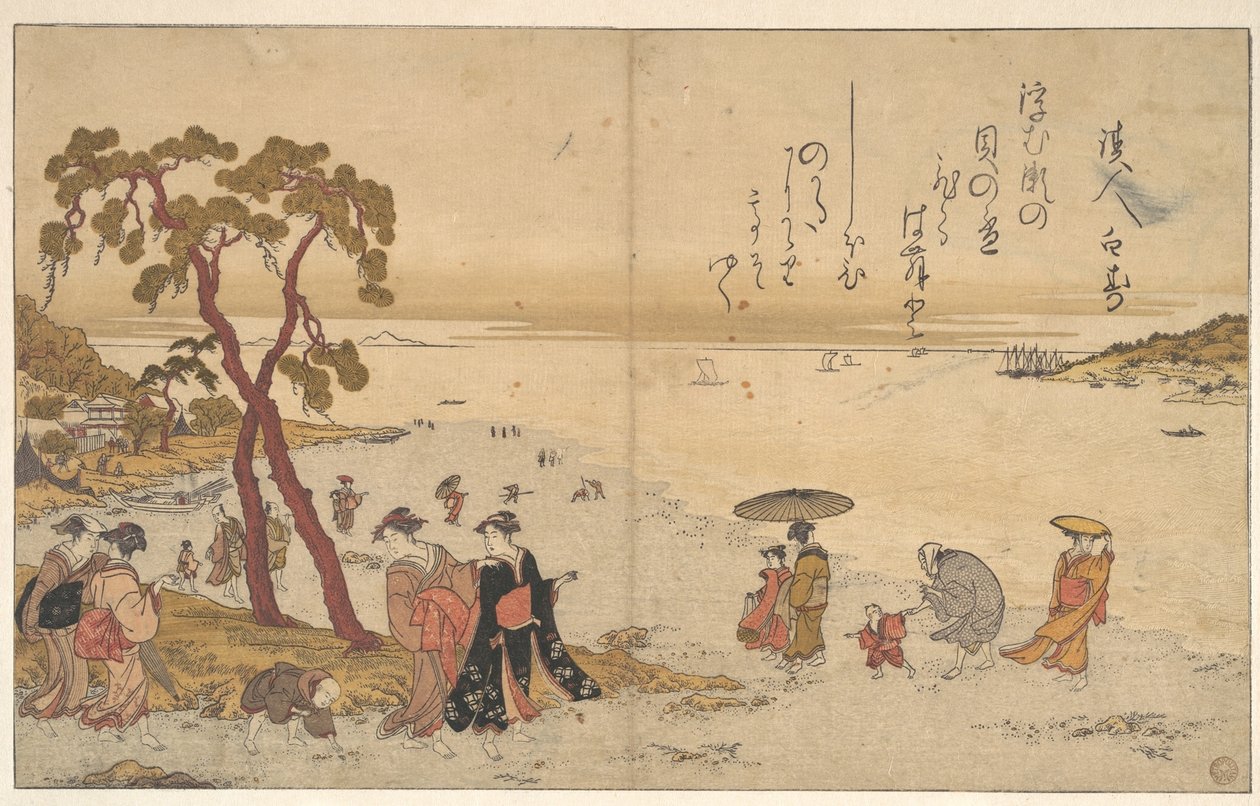 Mädchen sammeln Muscheln am Strand von Kitagawa Utamaro