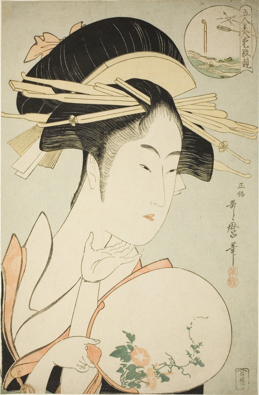 Kisegawa von der Matsubaya, aus der Serie "Vergleich der Reize von fünf Schönheiten" von Kitagawa Utamaro