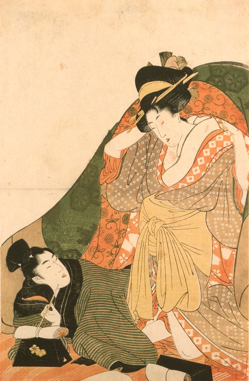 Liebende unter einem Futon; Eröffnungsbild zu einem erotischen Set von Kitagawa Utamaro