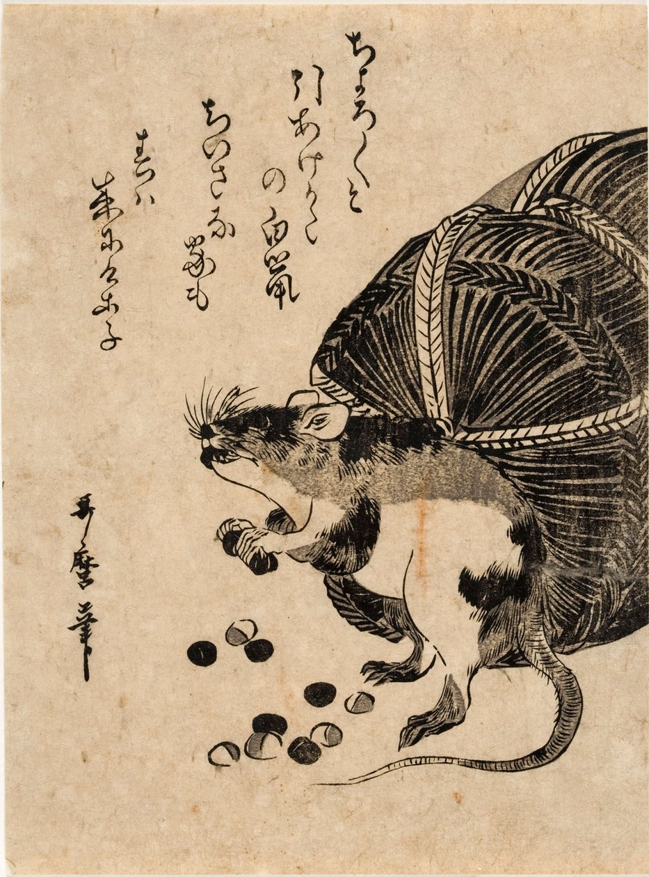 Maus mit einem Sack Reis von Kitagawa Utamaro