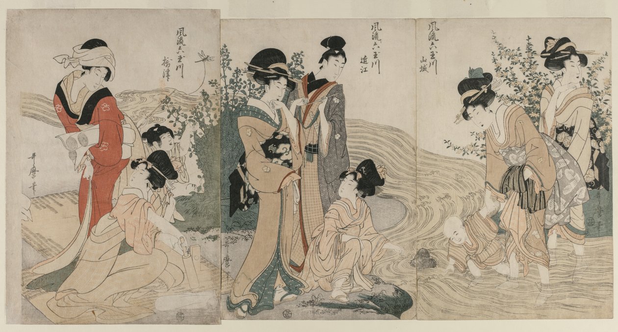 Musashi, Omi, Yamashiro und Settsu Provinzen aus der Serie Modische sechs Juwelenflüsse von Kitagawa Utamaro