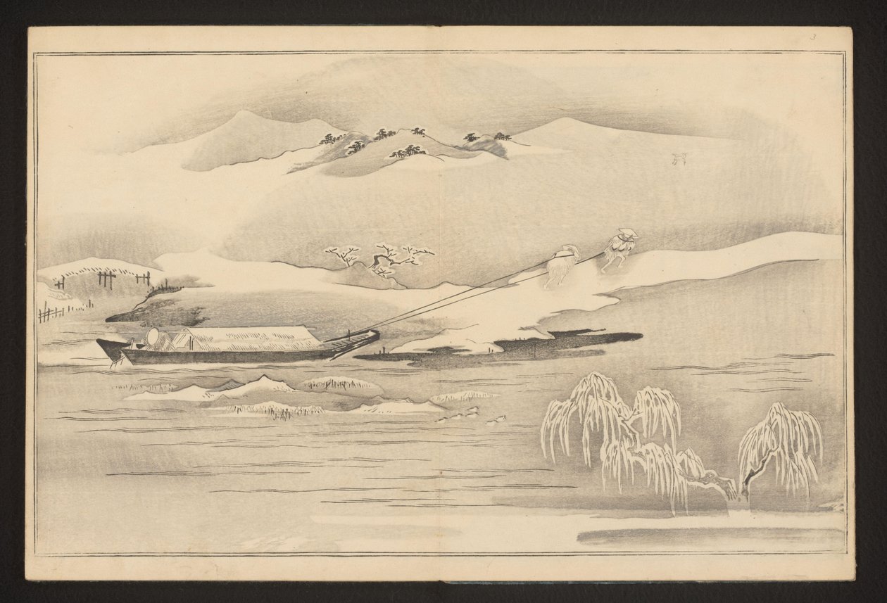 Ein Boot entlang des Flusses ziehen von Kitagawa Utamaro