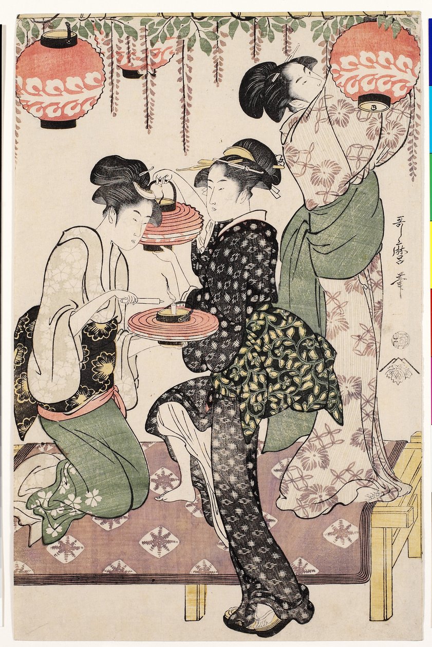Teestubenmädchen unter einem Wisteria-Spalier, 1795 von Kitagawa Utamaro