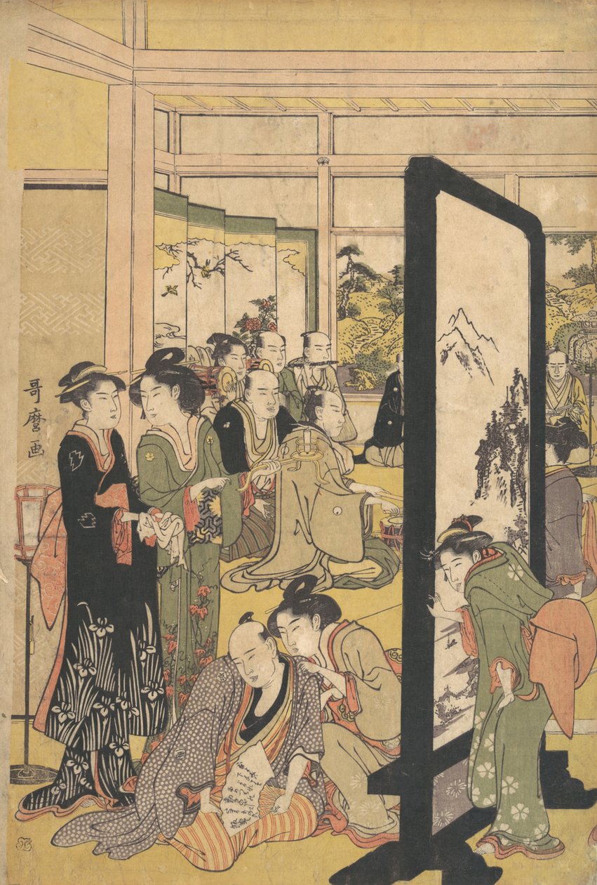Der Künstler Kitao Masanobu entspannt sich auf einer Party, 1790er Jahre von Kitagawa Utamaro