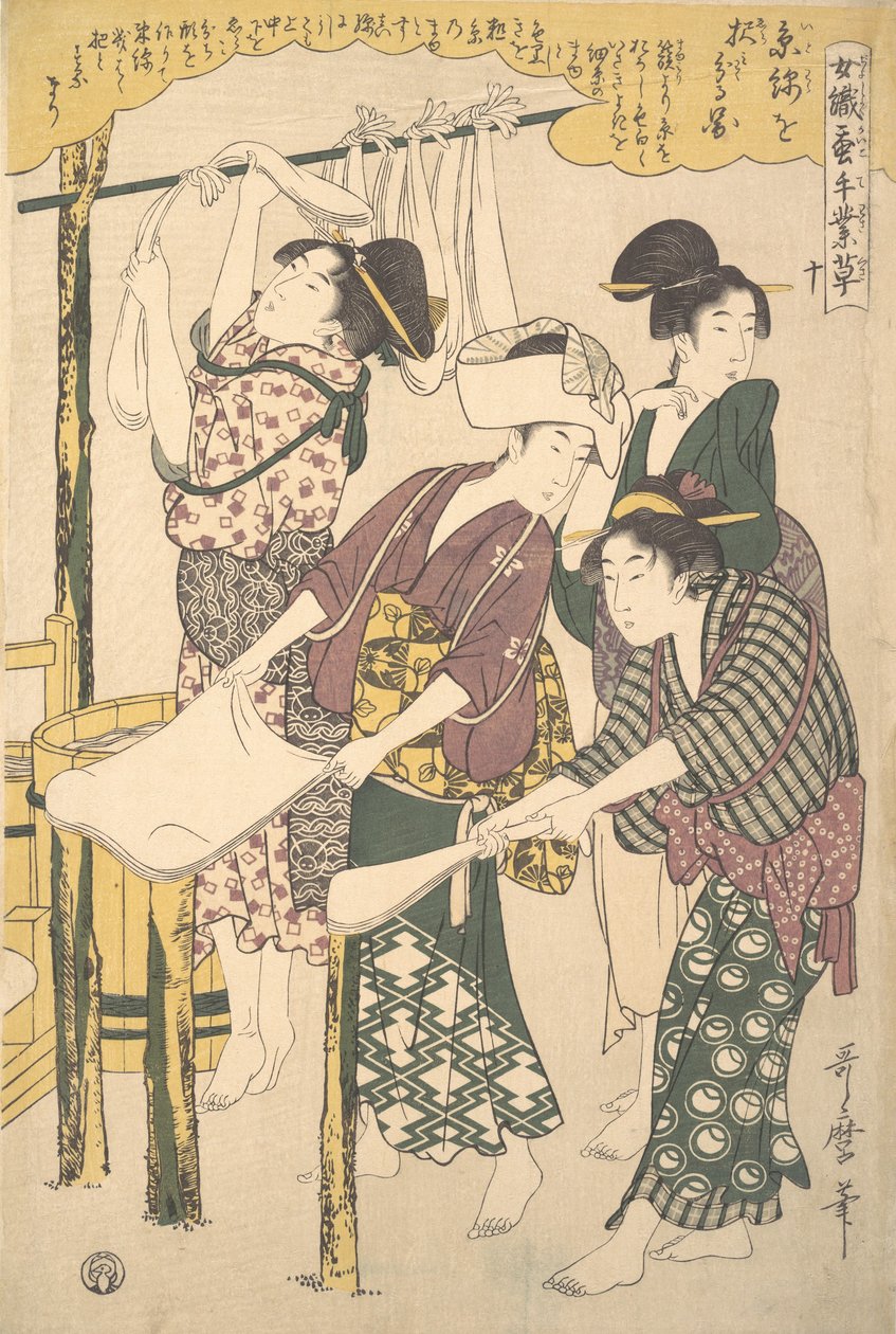 Die Herstellung von Seidenfloss von Kitagawa Utamaro