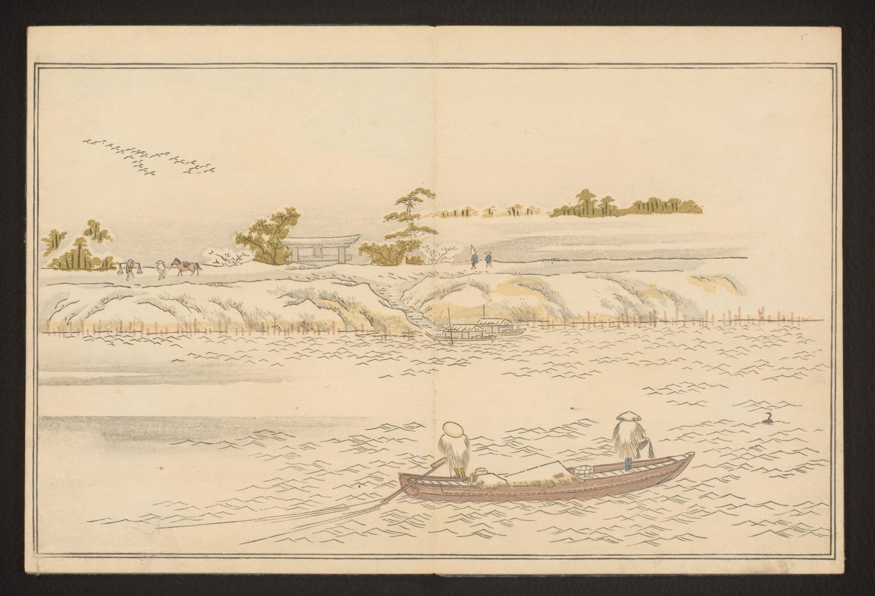Die Ufer des Sumida-Flusses im Schnee von Kitagawa Utamaro