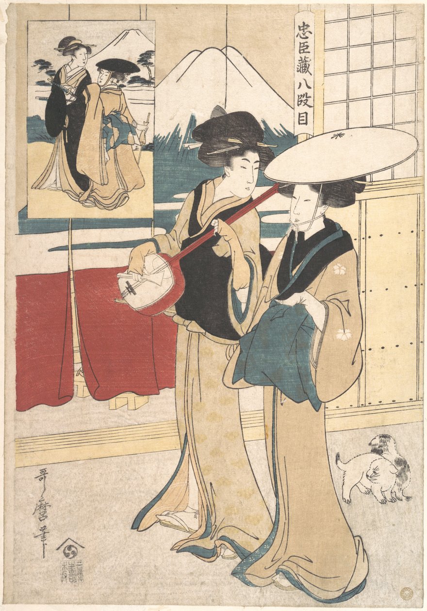 Zwei Tori-oi oder wandernde Musikerinnen der Eta-Klasse von Kitagawa Utamaro
