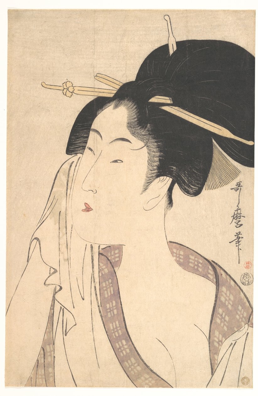 Frau entspannt sich nach ihrem Bad von Kitagawa Utamaro