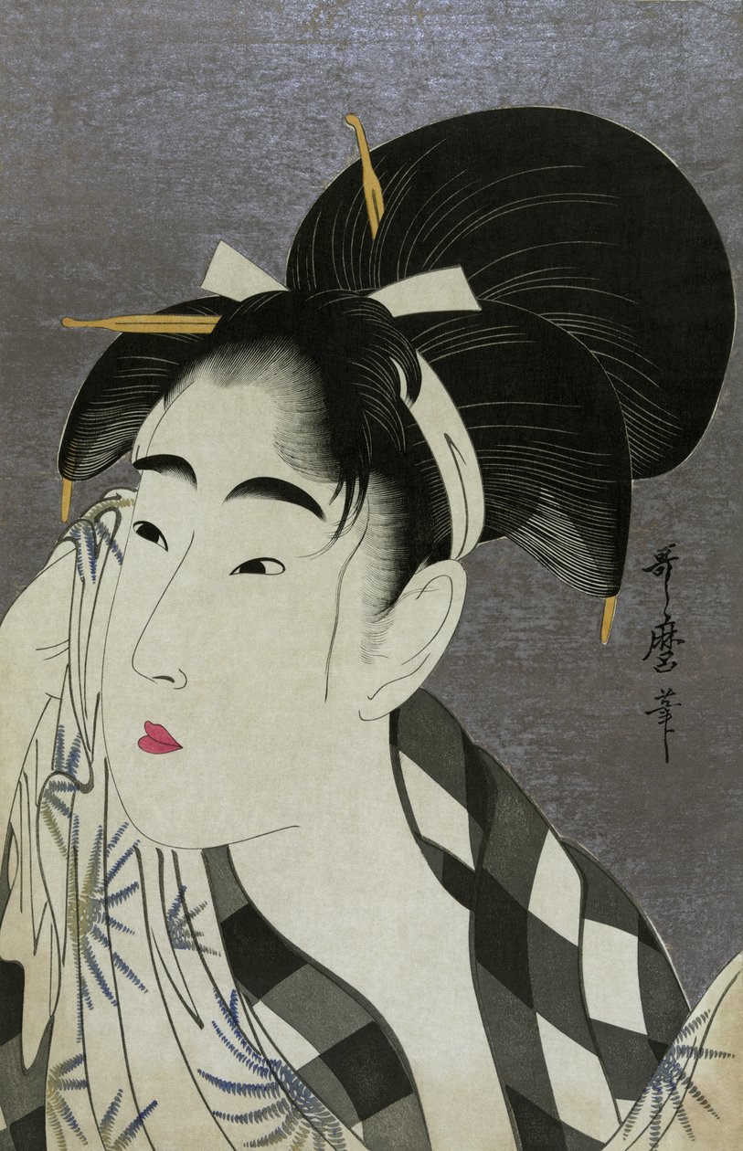 Frau wischt sich den Schweiß ab, 1798 von Kitagawa Utamaro