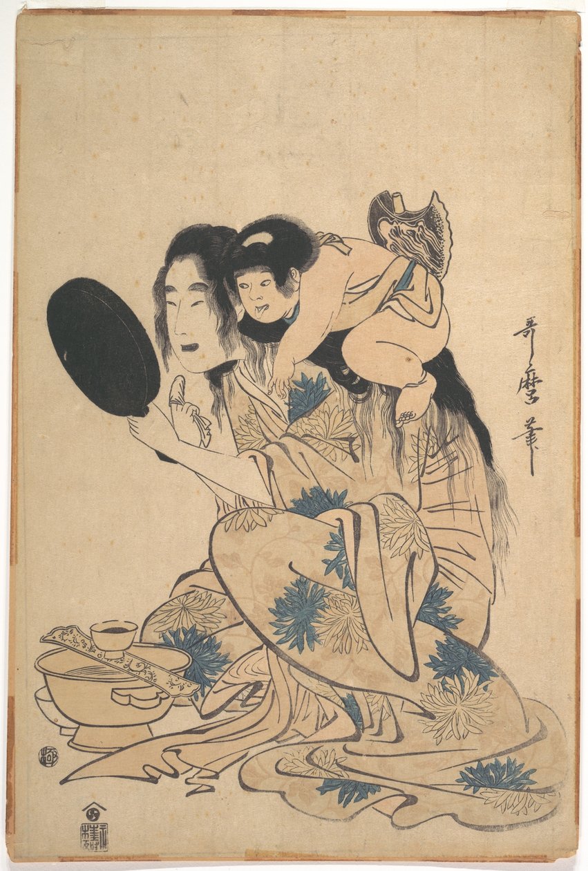 Yamauba, die ihre Zähne schwärzt, mit Kintarō von Kitagawa Utamaro
