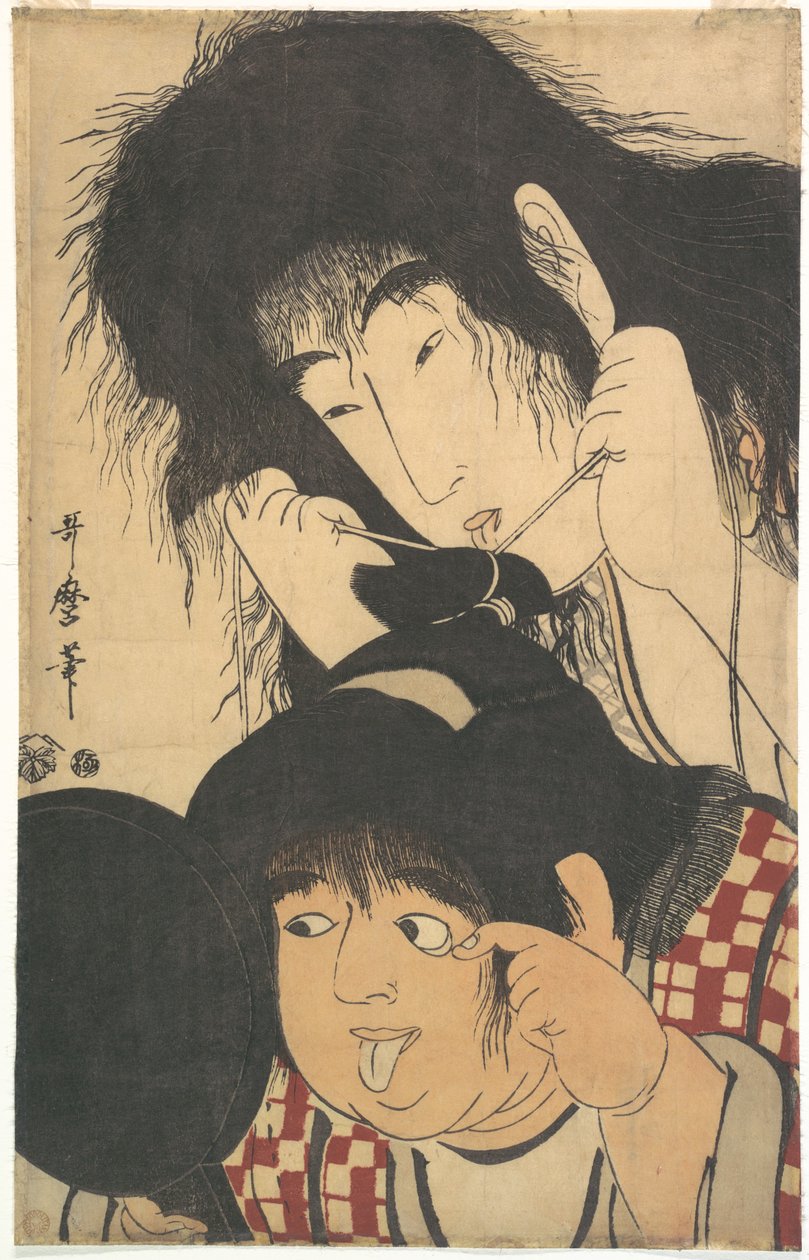 Yamauba bindet Kintarōs Haarknoten von Kitagawa Utamaro