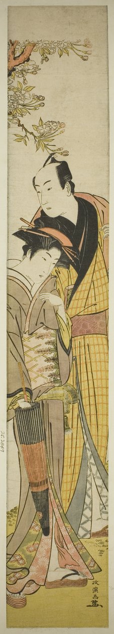 Junges Paar unter einem Kirschbaum von Kitao Masanobu