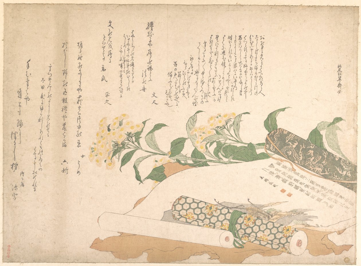 Gänseblümchen und zwei Makimono von Kitao Shigemasa