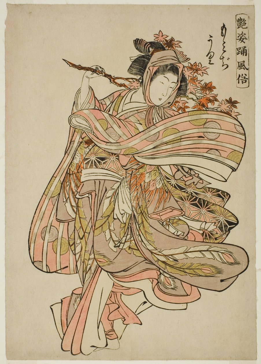 Betrachtung von Ahornblättern (Momijigari), aus der Serie "Tanzbräuche fesselnder Figuren (Adesugata odori fuzoku)" von Kitao Shigemasa