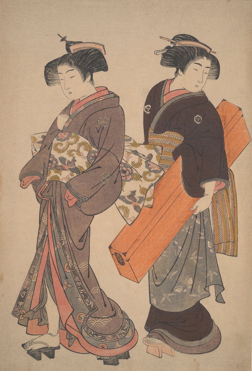 Frau mit ihrer Magd auf dem Weg zu einem Treffen von Kitao Shigemasa