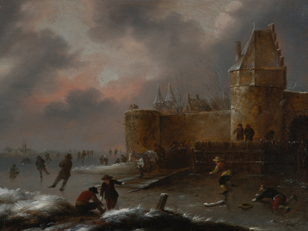 Winterlandschaft mit Schlittschuhläufern von Klaes Molenaer
