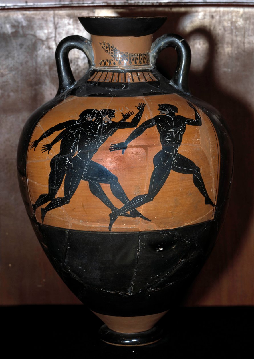Griechische Kunst: Panathenäische Keramikamphore mit schwarzen Figuren, die Athleten beim Laufen darstellen von Kleophrades Painter (fl.500 475 BC)