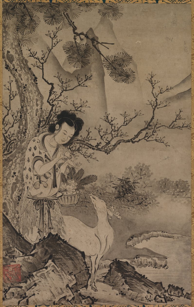 Weibliche Daoistische Figur in Landschaft, frühe 1500er von Koboku