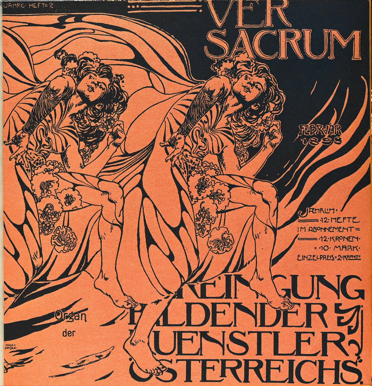 Titelblatt der Februar 1898 Ausgabe von Ver Sacrum, der Zeitschrift der Sezession-Bewegung von Koloman Moser