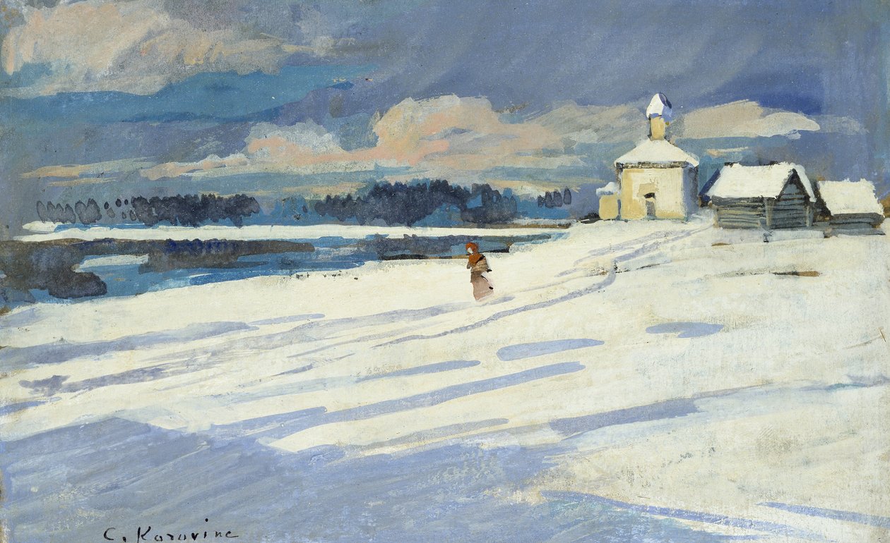 Winterlandschaft mit einer kleinen Kirche von Konstantin Alekseevich Korovin