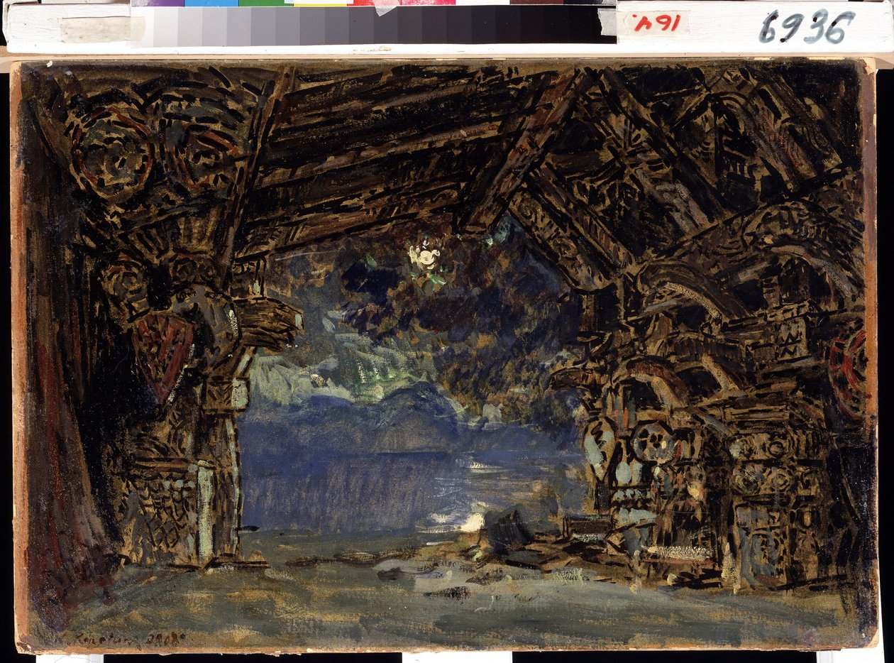 Bühnenbildentwurf für die Oper Die Götterdämmerung von Richard Wagner von Konstantin Alekseevich Korovin