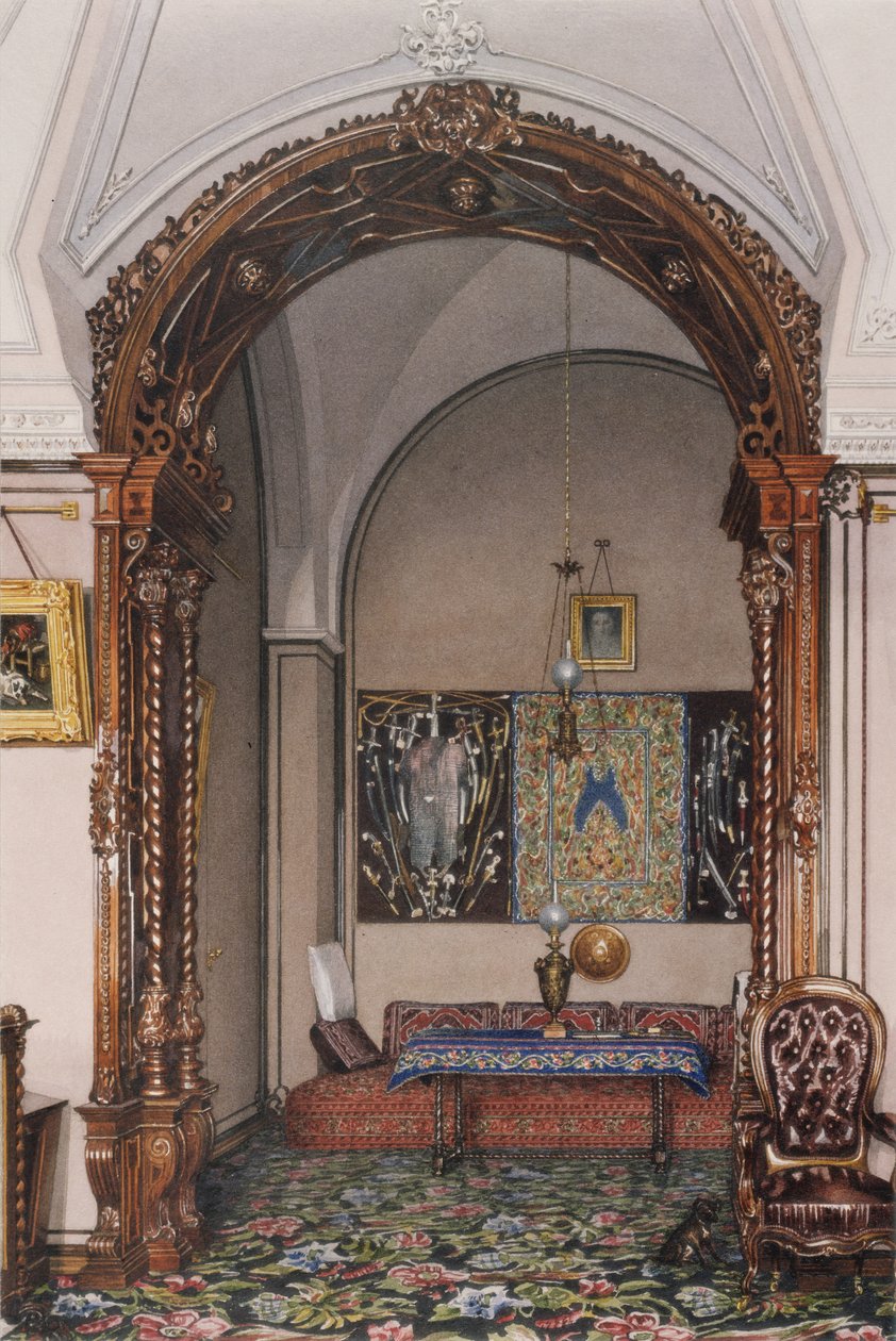 Interieur des Winterpalastes. Die Nische des Arbeitszimmers von Großfürst Nikolaus Nikolajewitsch, Mitte des 19. Jahrhunderts von Konstantin Andreyevich Ukhtomsky