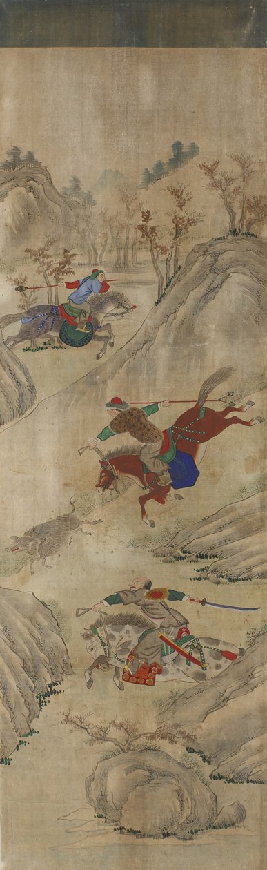 Jagdszene (3 Reiter und Wildschwein) von Korean School