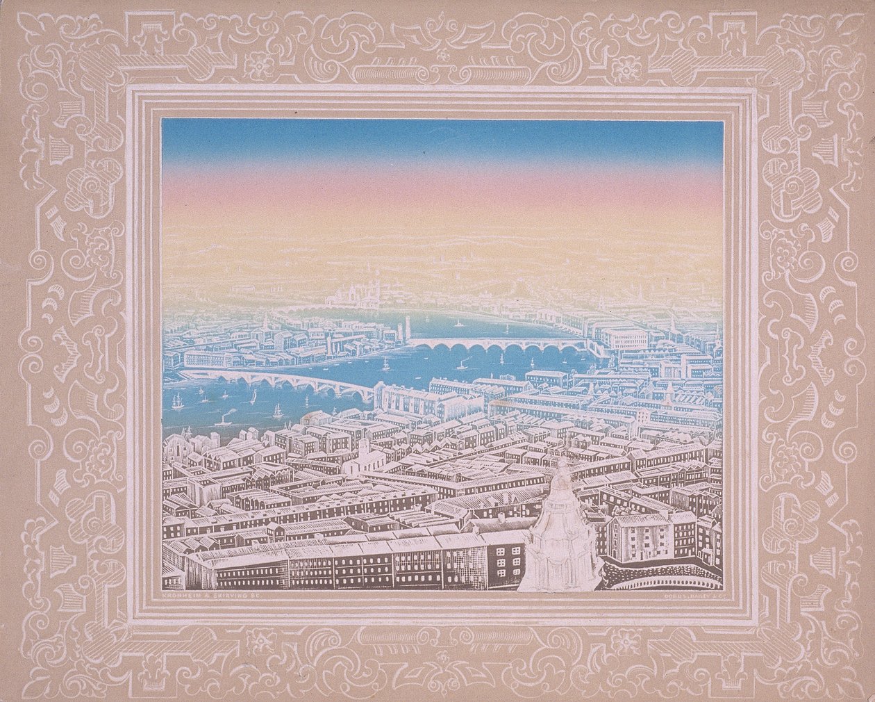 Luftaufnahme von London mit Waterloo Bridge und Blackfriars Bridge, um 1845 von Kronheim and Co