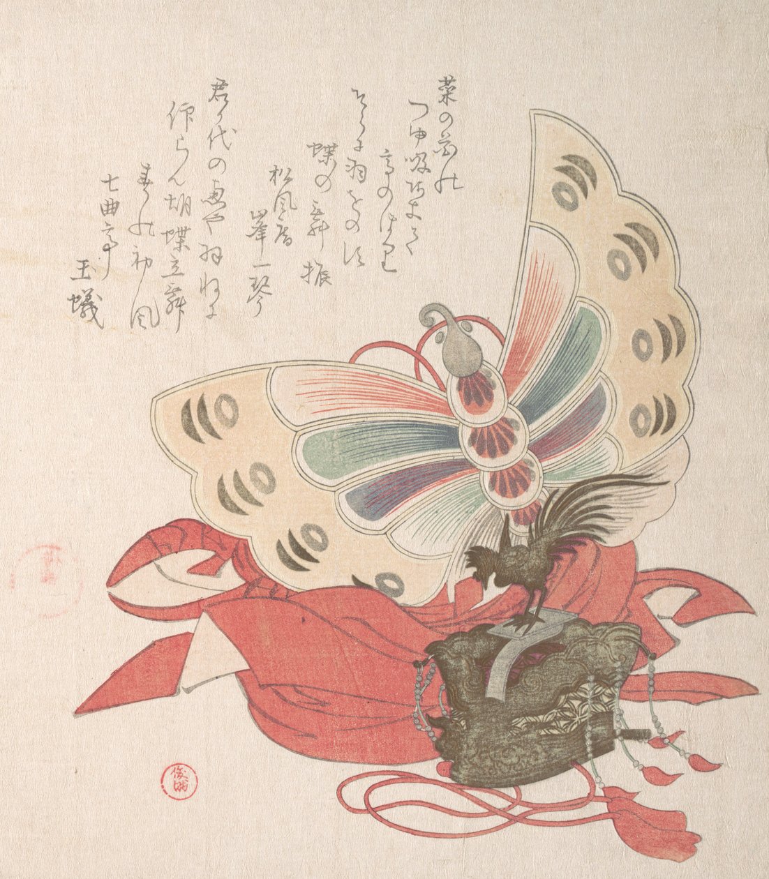 Frühlingsregen-Sammlung Harusame shu, Bd. 2: Kostüm für den Schmetterlingstanz Kocho no ..., 1810er Jahre von Kubo Shunman