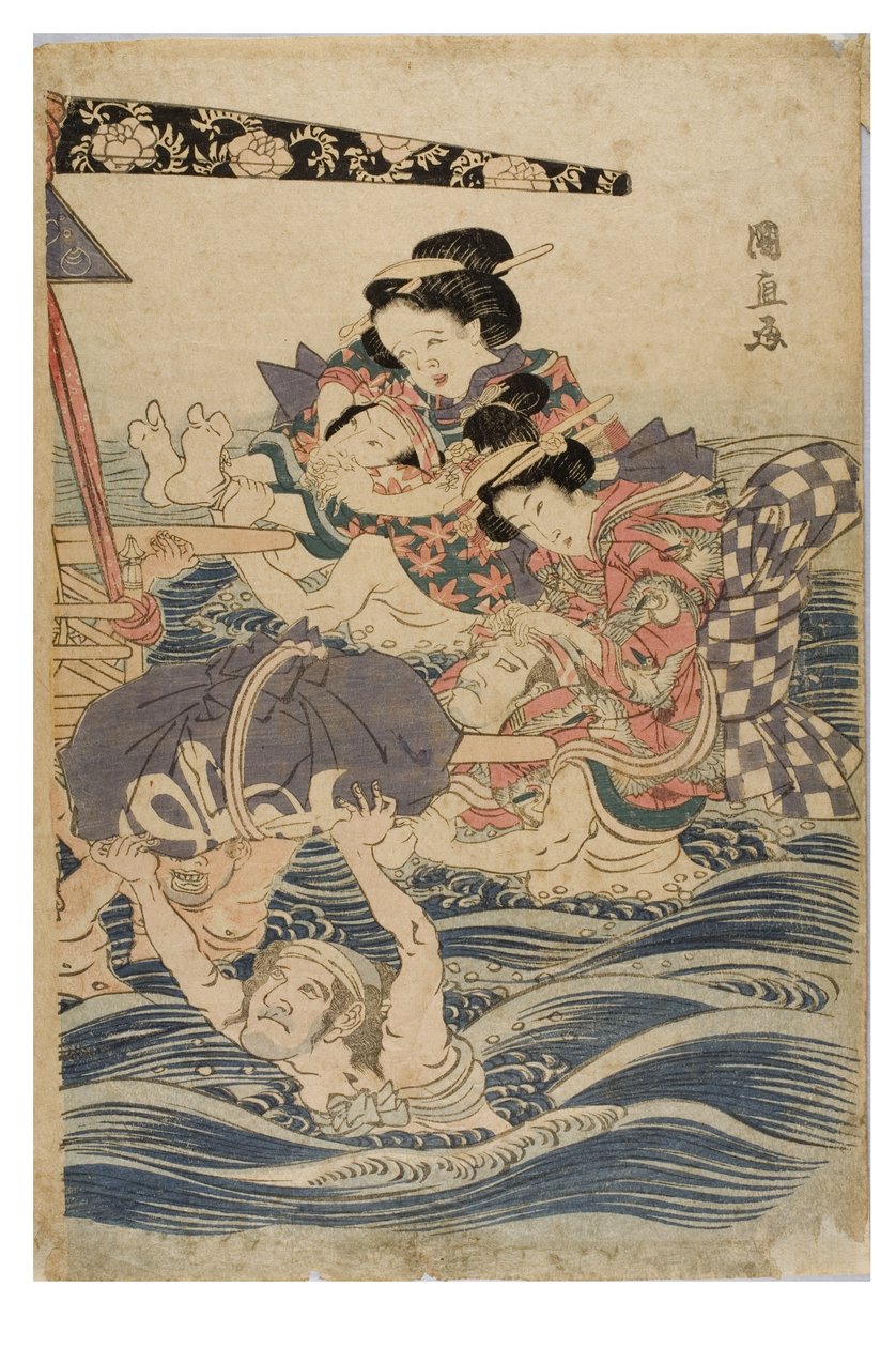 Frühlingsszene von jungen Frauen auf einer Reise von Kuninaga Utagawa