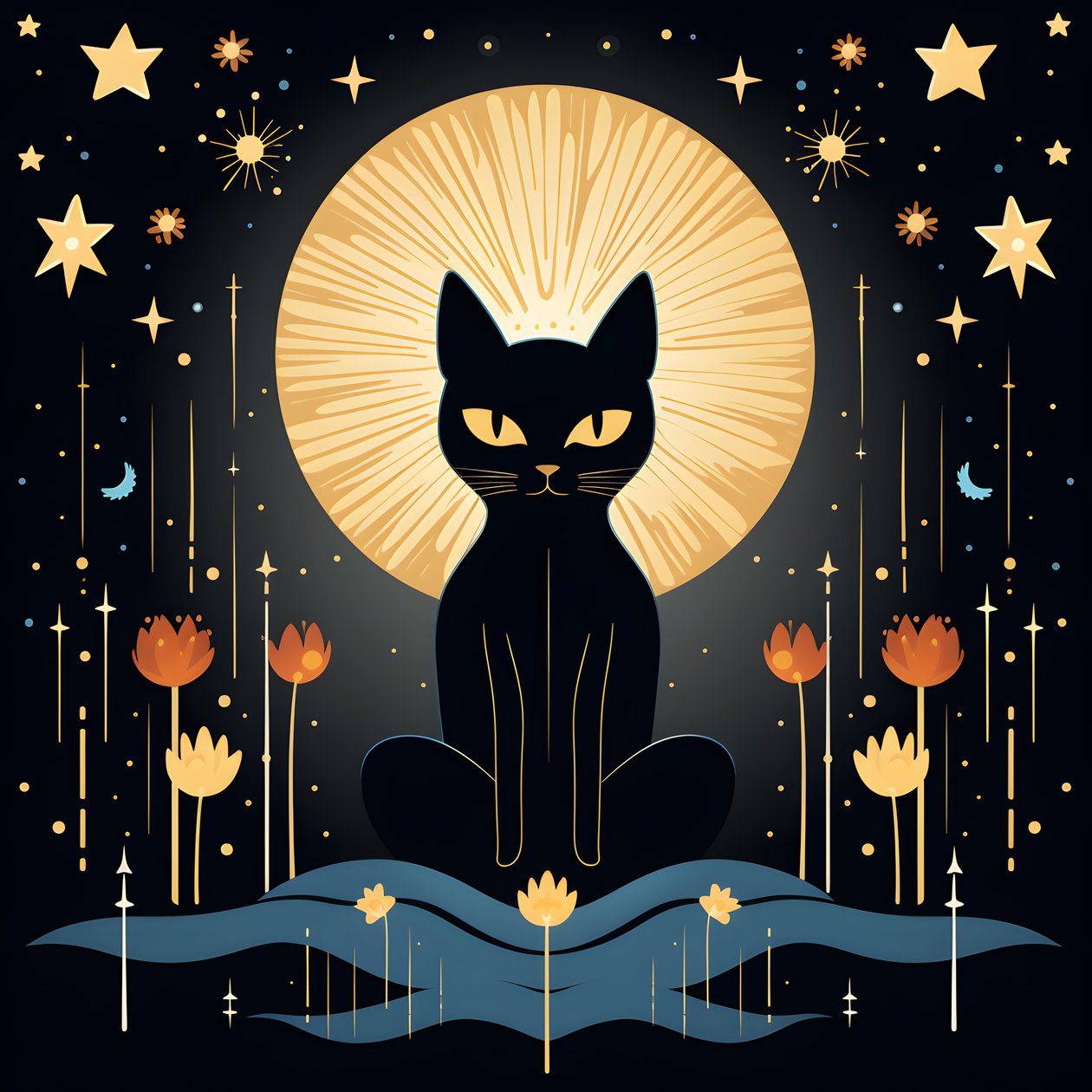 Katze in Meditation auf einer Lotusblume sitzend von Kurt Heppke