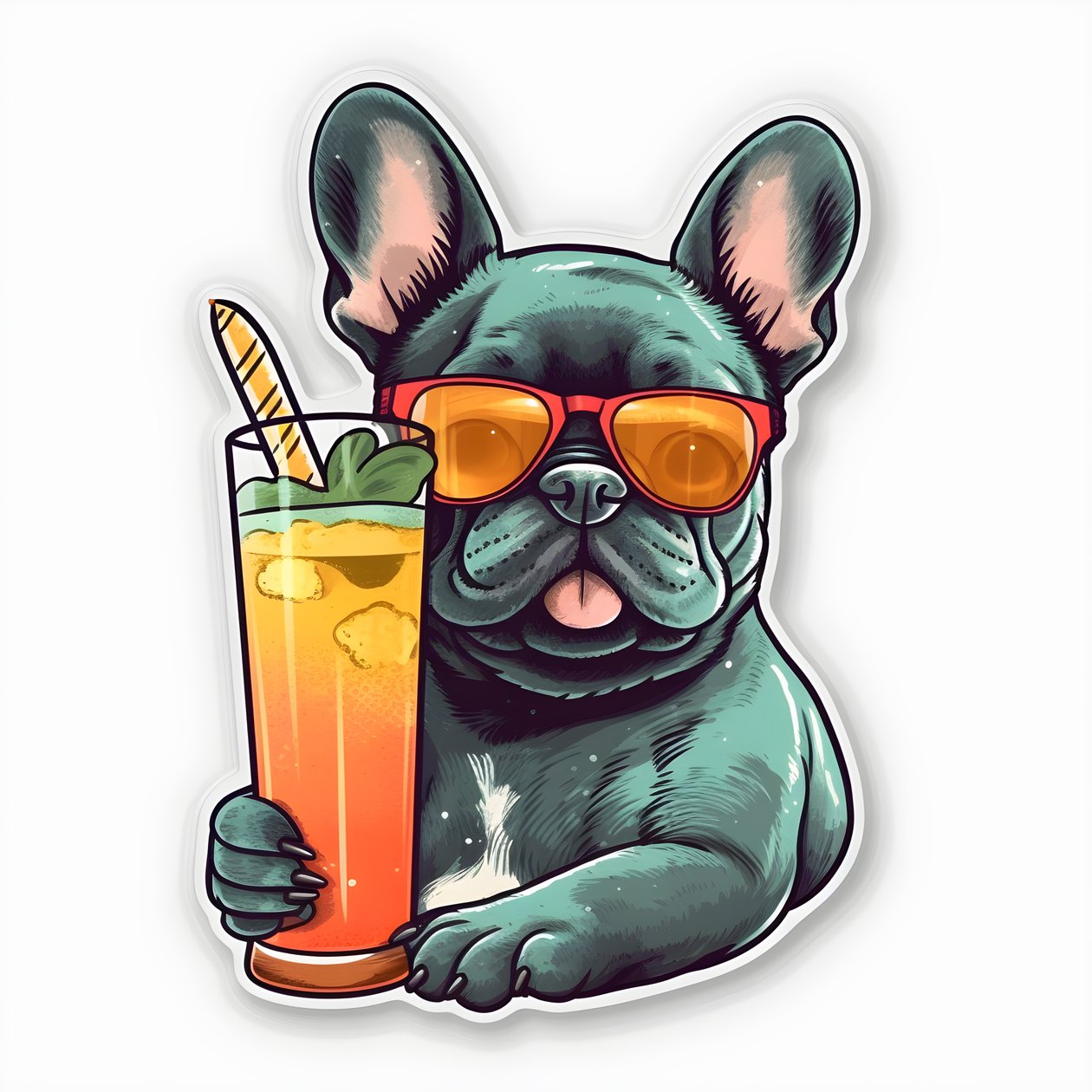 coole französische Bulldoggen, trinken einen Cocktail von Kurt Heppke