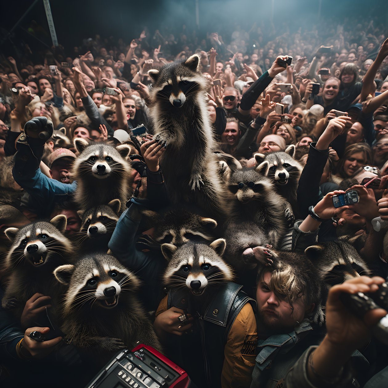 eine Horde voller Waschbären bei einer Rockshow von Kurt Heppke