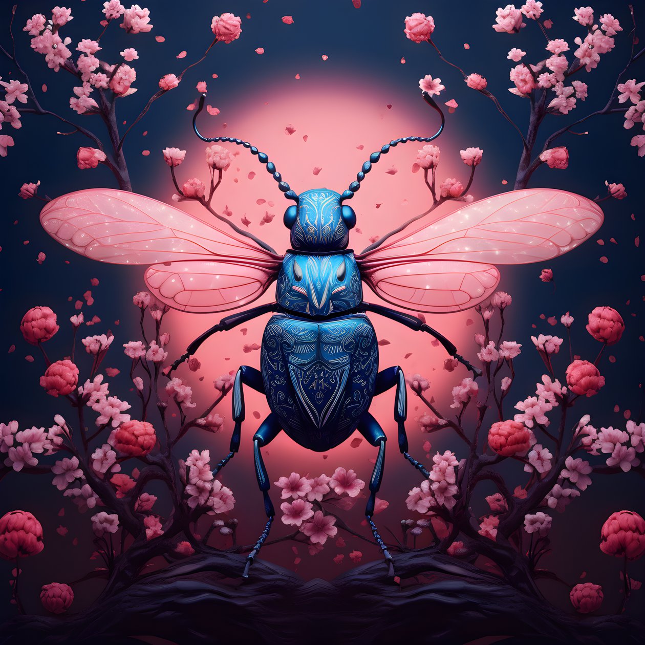 Illustration eines Käfers mit Pilzen im Hintergrund von Kurt Heppke