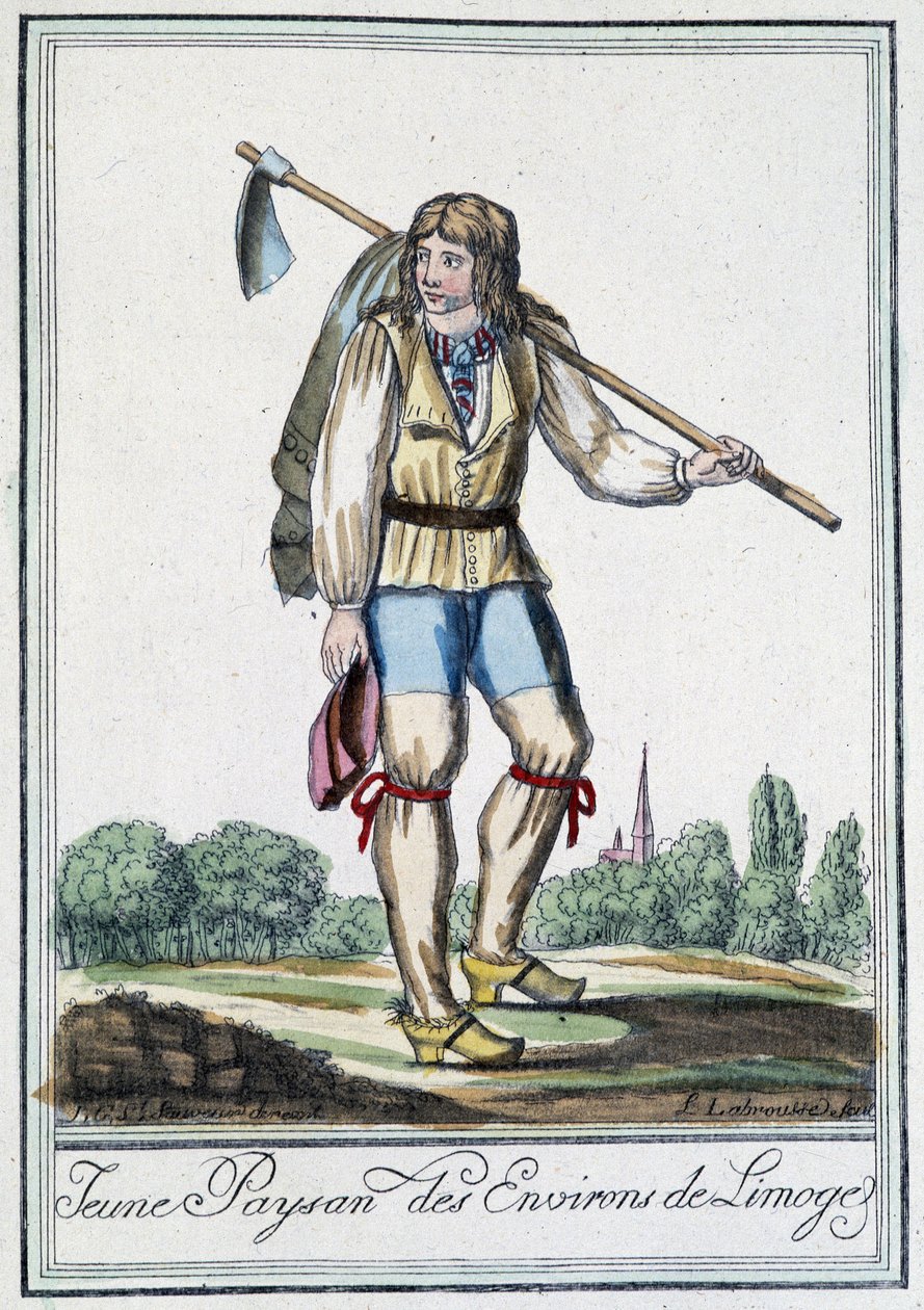Junger Bauer aus der Umgebung von Limoges - in „Enzyklopädie der Reisen“ von J. Grasset St Sauveur, Deron, Paris von L.F. Labrousse