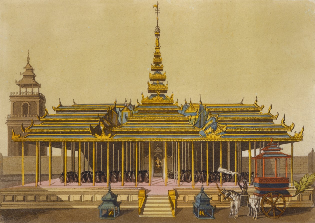 Der König von Siam spricht zu Höflingen in seinem Pavillon, Tafel 69 aus Le Costume Ancien et Moderne von Jules Ferrario, graviert von Gaetano Zancon (1771-1816) veröffentlicht ca. 1820er-30er von L. Rossi