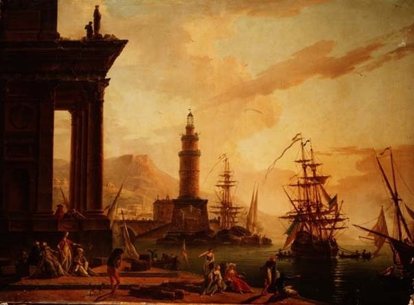 Capriccio eines Mittelmeerhafens mit einem niederländischen Fregatte und anderen Schiffen von La Croix de Marseilles