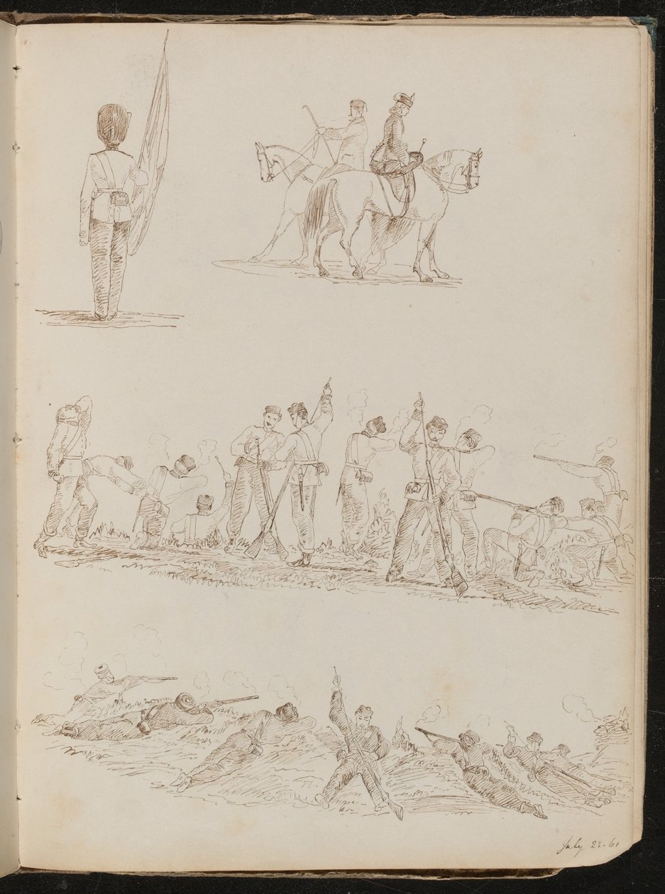 Vier Studien von Soldaten, Frauen beim Reiten und Schlachten von Lady Butler
