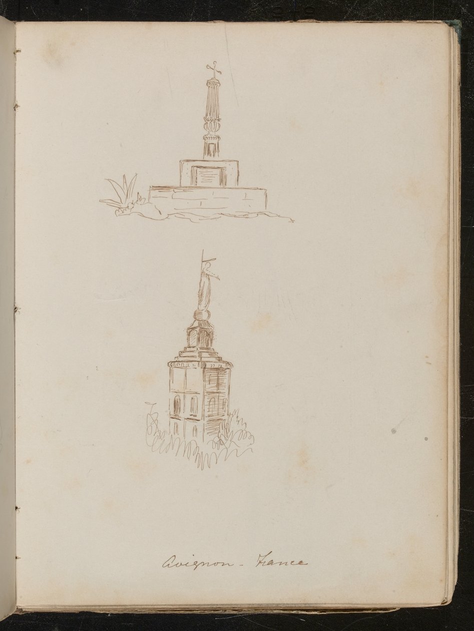 Zwei architektonische Studien von Denkmälern, Standort als "Avignon - Frankreich" notiert von Lady Butler