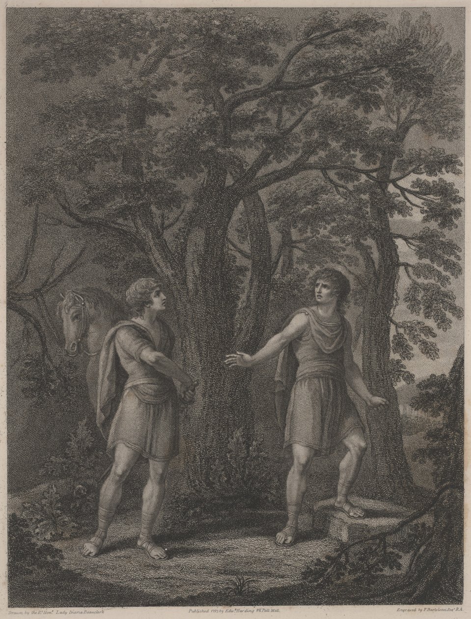 Illustration aus "Palamon und Arcite", Druck von Francesco Bartolozzi von Lady Diana (after) Beauclerk
