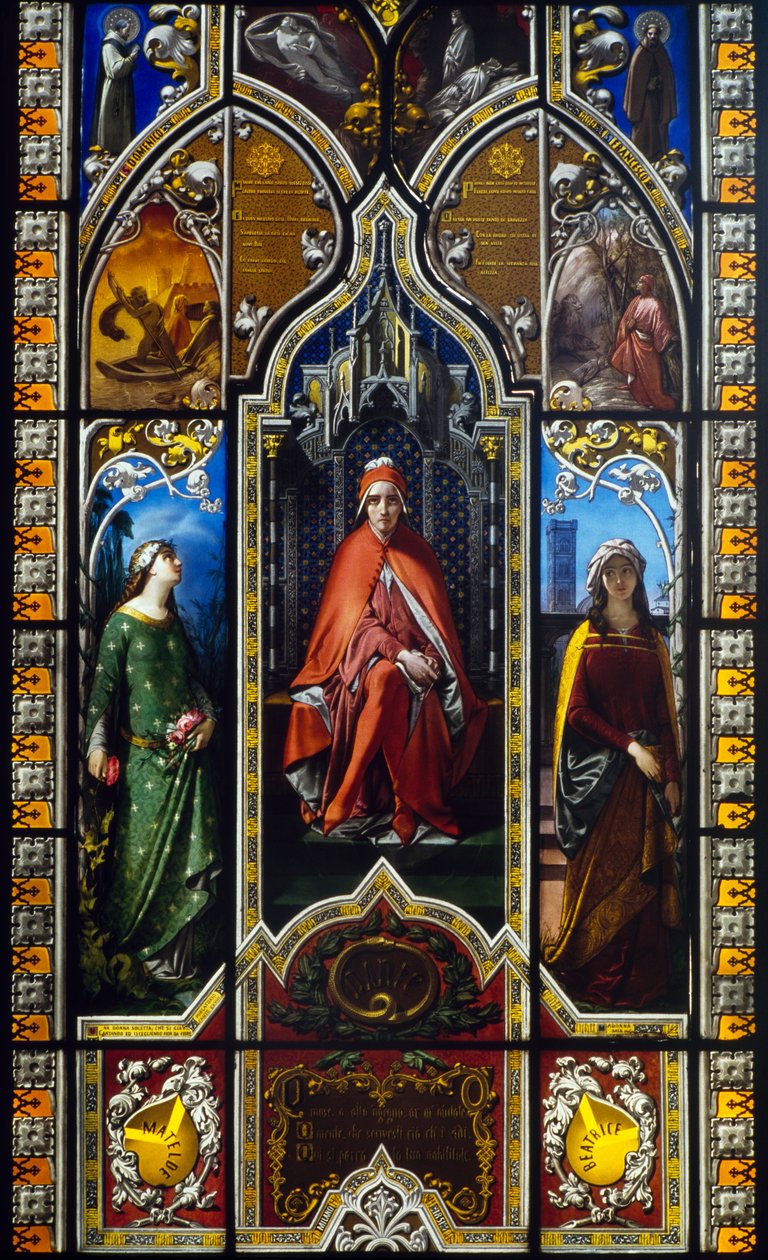 Der Triumph von Dante (1851), Buntglasfenster von Giuseppe Bertini, Poldi Pezzoli Museum, Mailand, Lombardei, Italien von Amadeo (after) Modigliani
