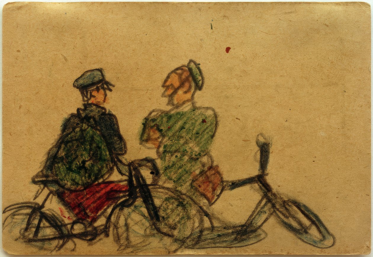 Ohne Titel (Fahrradfahrer im Gespräch) von Laszlo Moholy Nagy