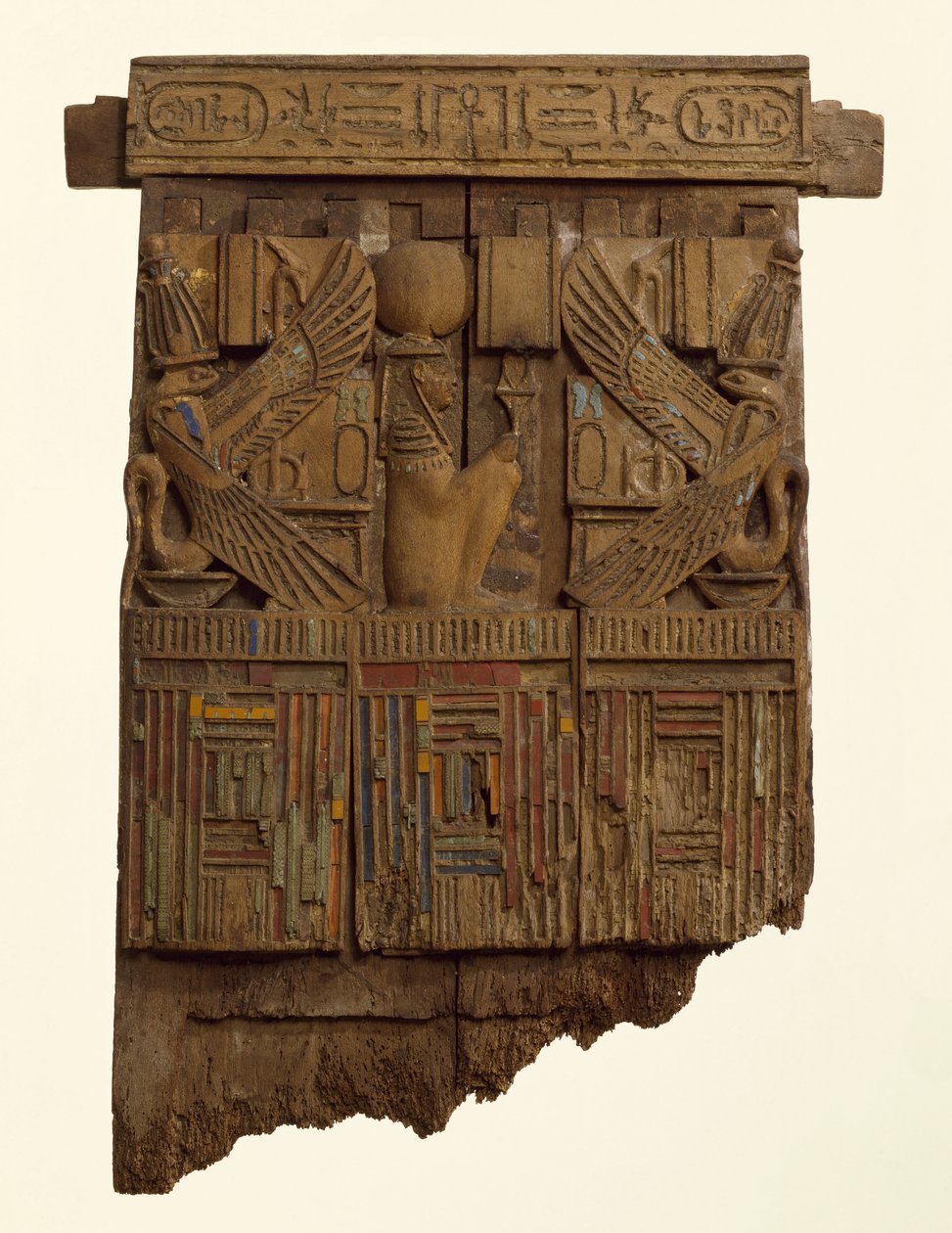 Tafel, wahrscheinlich von der Rückseite eines Stuhls, aus Abusir (Holz und Glas) von Late Period Egyptian