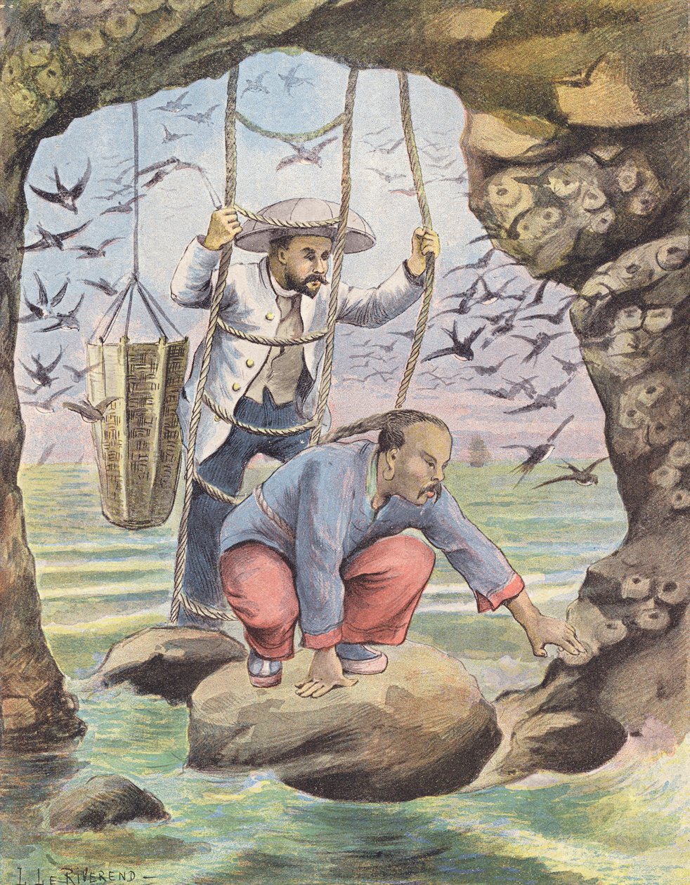 Sammeln von Schwalbennestern in Sumatra von Laurence Louise Le Riverend