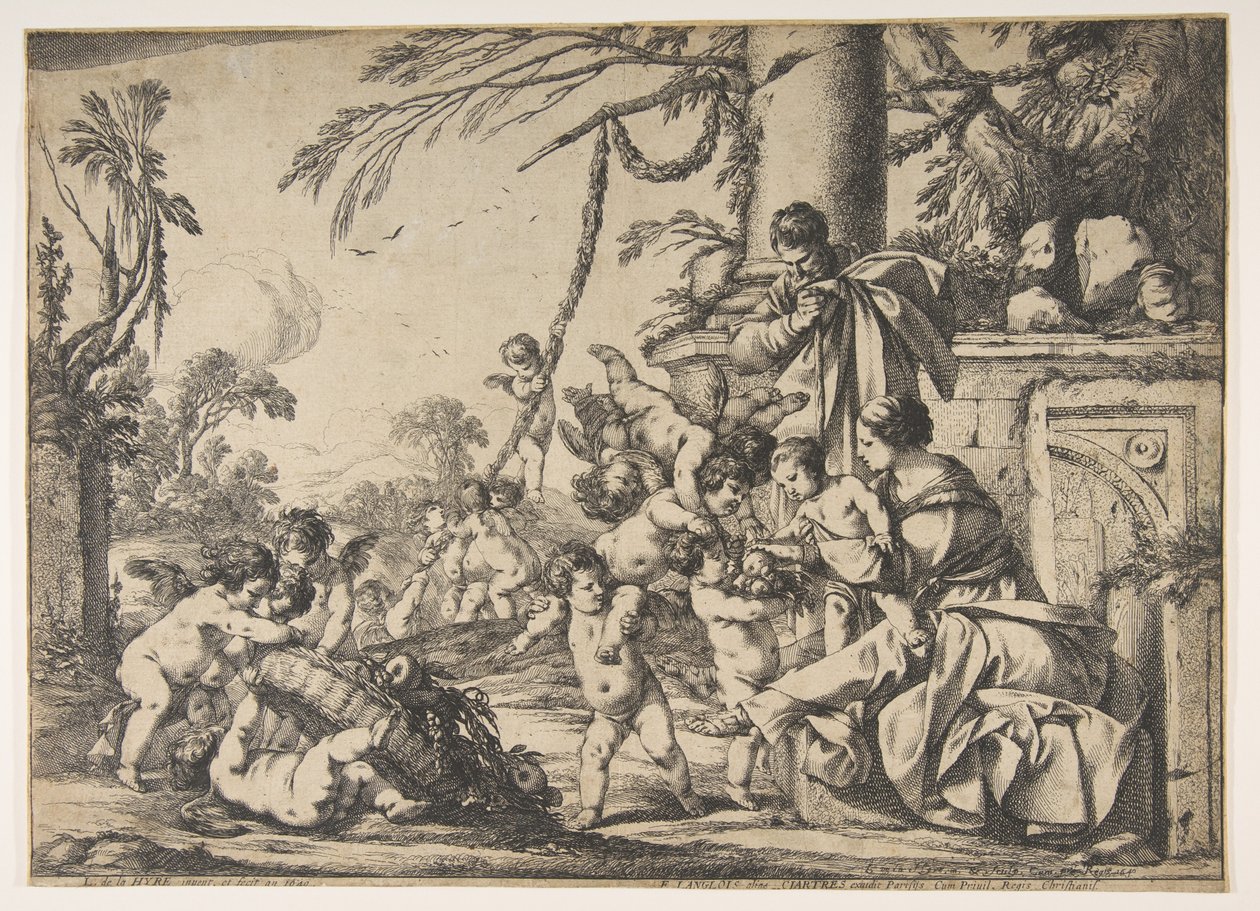 Die Jungfrau und das Christuskind von Engeln bedient, 1640 von Laurent de la Hyre